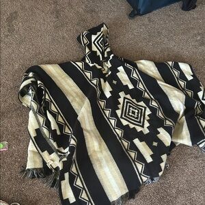 Black and Cream Geometric Poncho